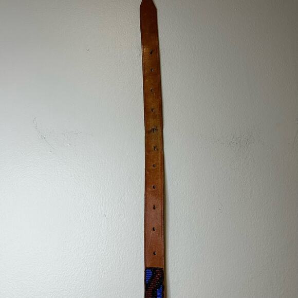 Brown Leather Belt Beaded Purple Black Aztec Western Fair Boho Country Southwest - Picture 7 of 8